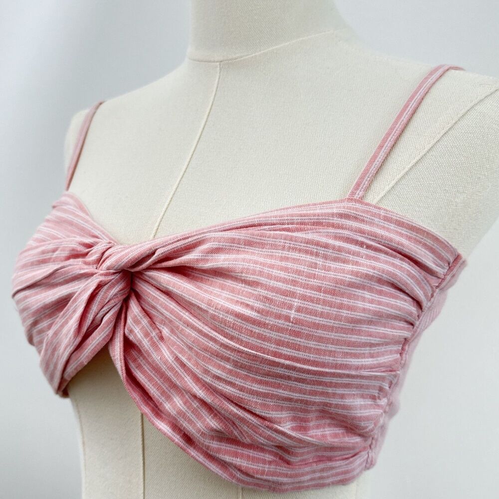 GB Bandeau Pinstriped Pink Linen/Cotton Twist Knot Stretch Back Wm/Jrs Sz XS EUC - Picture 1 of 7